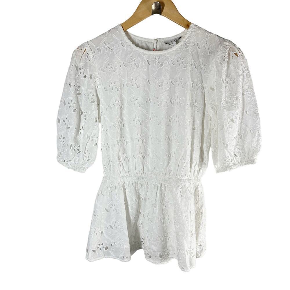 Topshop Eyelet Short Sleeve Top Blouse White Size US 4